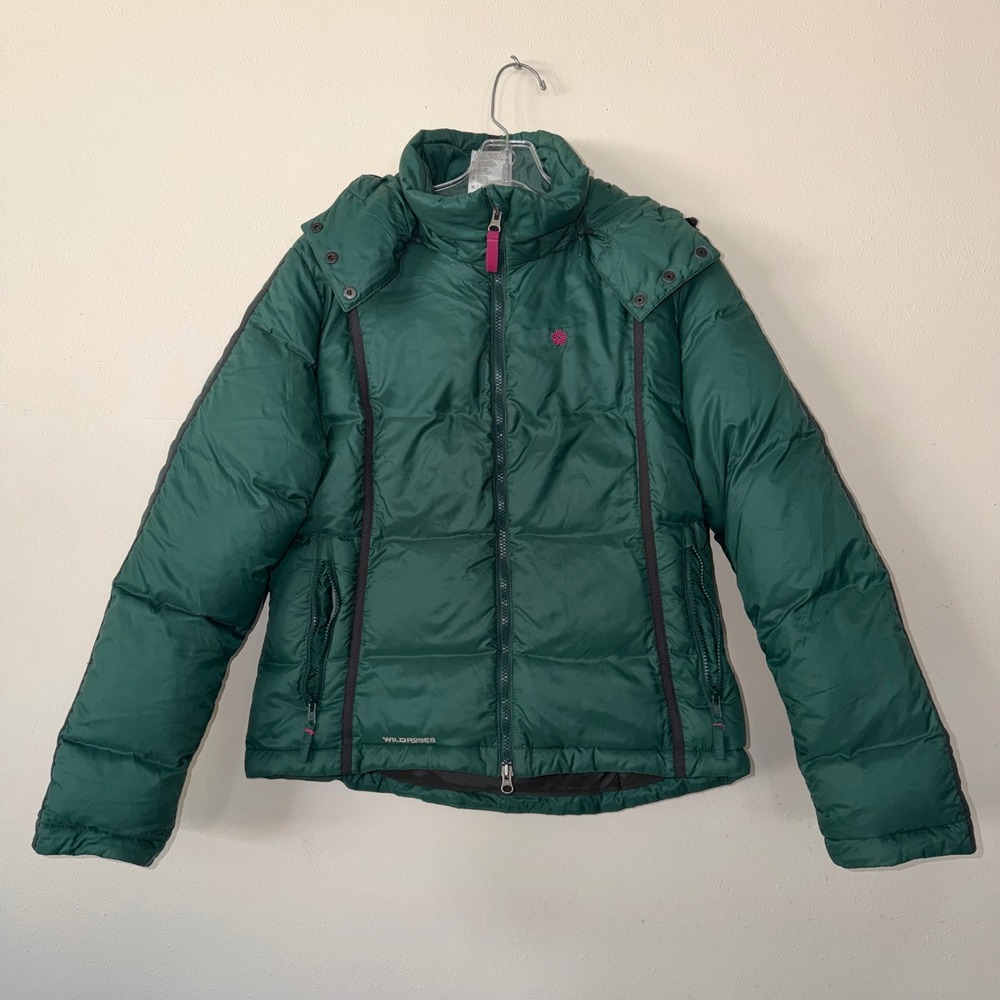 Wild Roses The Outdoor Women Green Down Puffer Jacket Detachable Hood Large